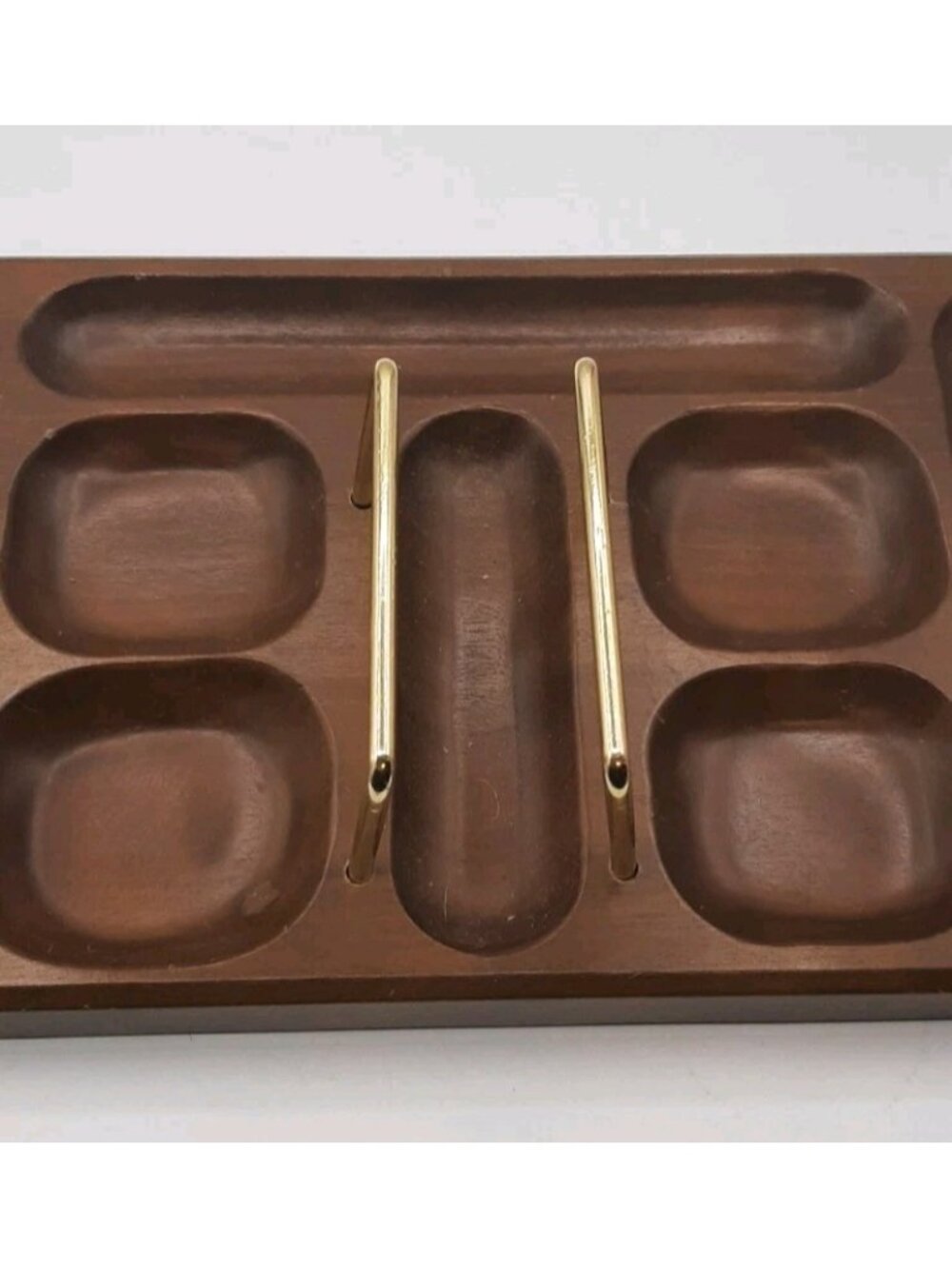 Vintage Valet Tray Wood & Brass Mens Mid Century MCM Dresser Desk Organizer